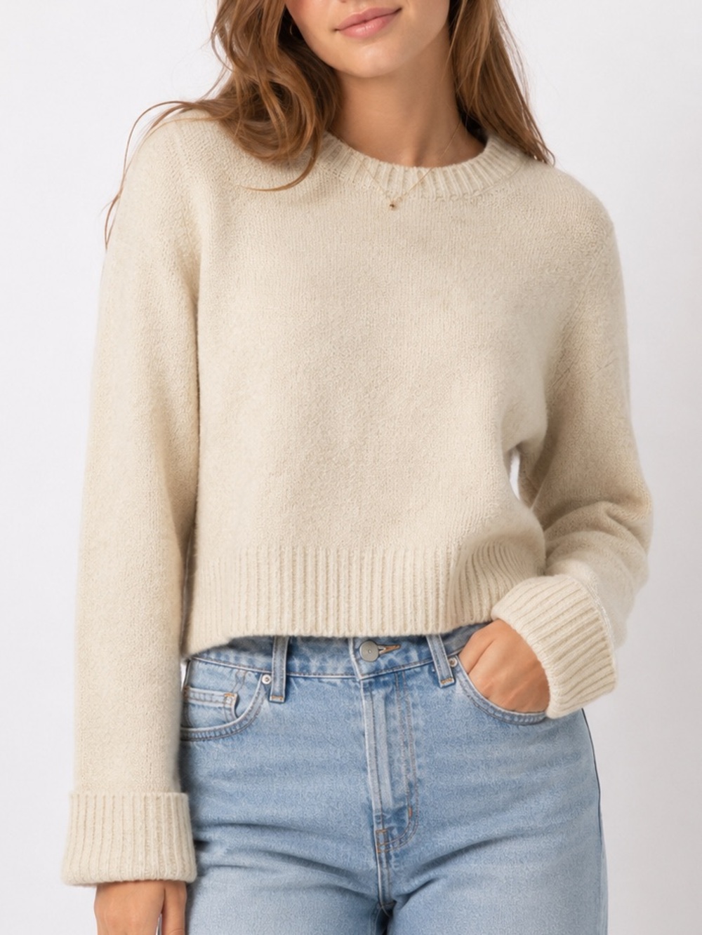 Song of Style by Aimee Song Cream Wool Blend Cropped Crewneck Sweater XS